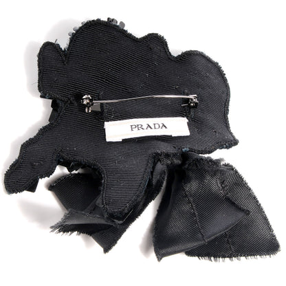 Prada Vintage Beaded Ribbon Brooch Black 3 of 4