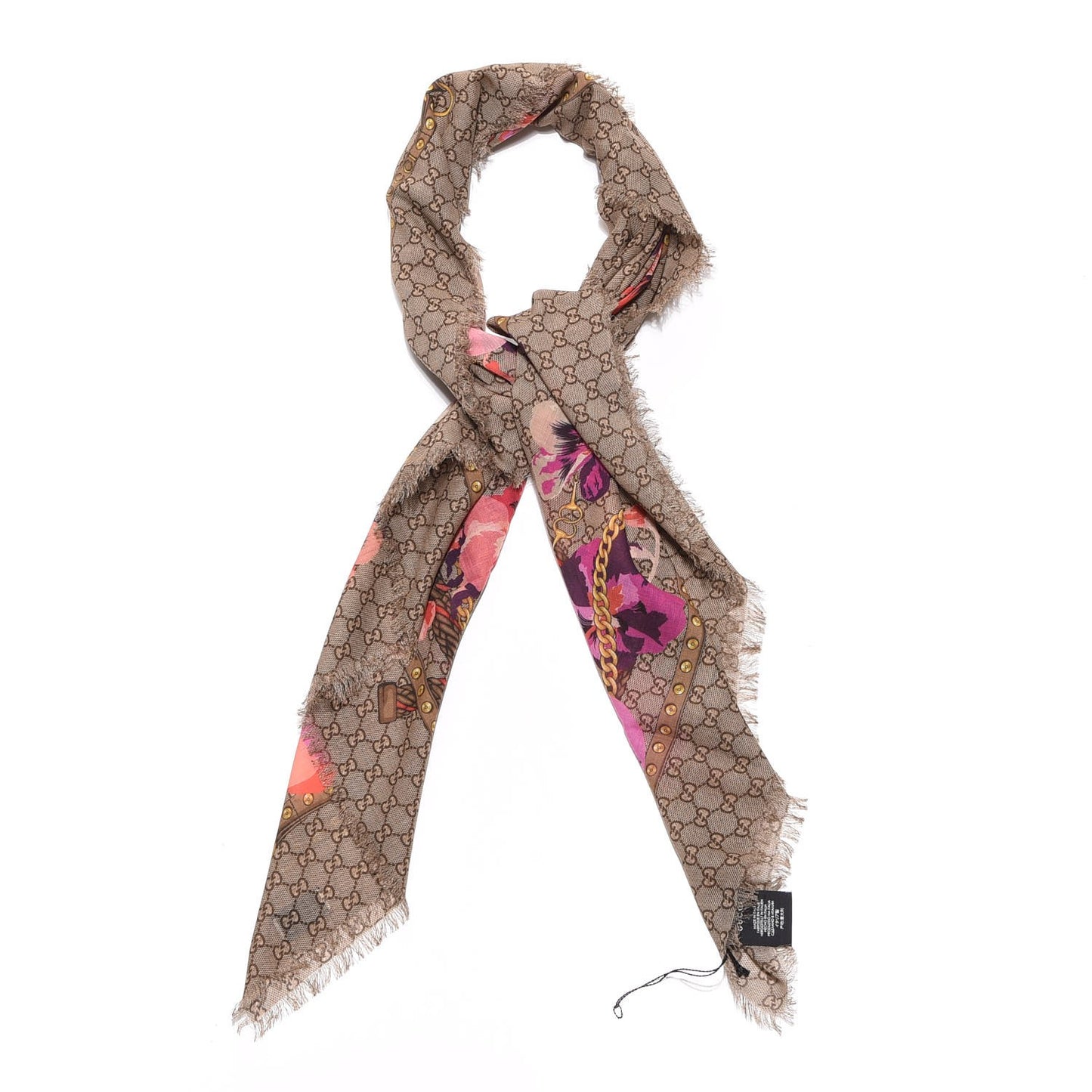 Wool Jacquard GG Monogram Big Panshie Fringe Shawl Roseate Beige