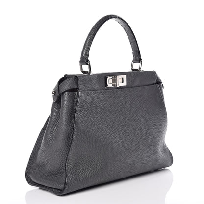Fendi Cuoio Romano Selleria Bi-Color Medium Peekaboo Iconic Satchel Asfalto Latte 4 of 11