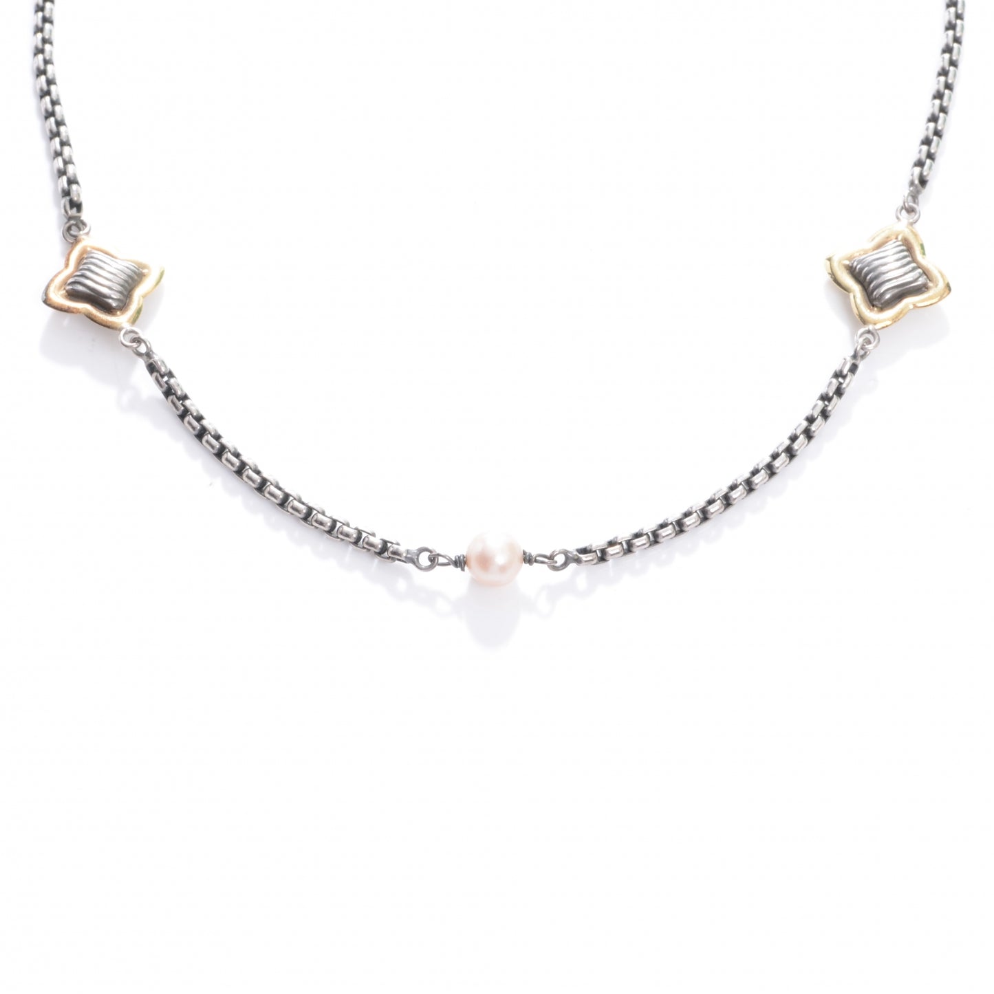 Pearl Sterling Silver and 18k Gold Quatrefoil Necklace