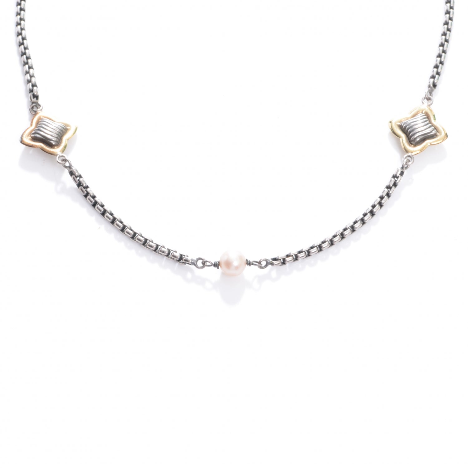 David Yurman Pearl Sterling Silver and 18k Gold Quatrefoil Necklace 1 of 5