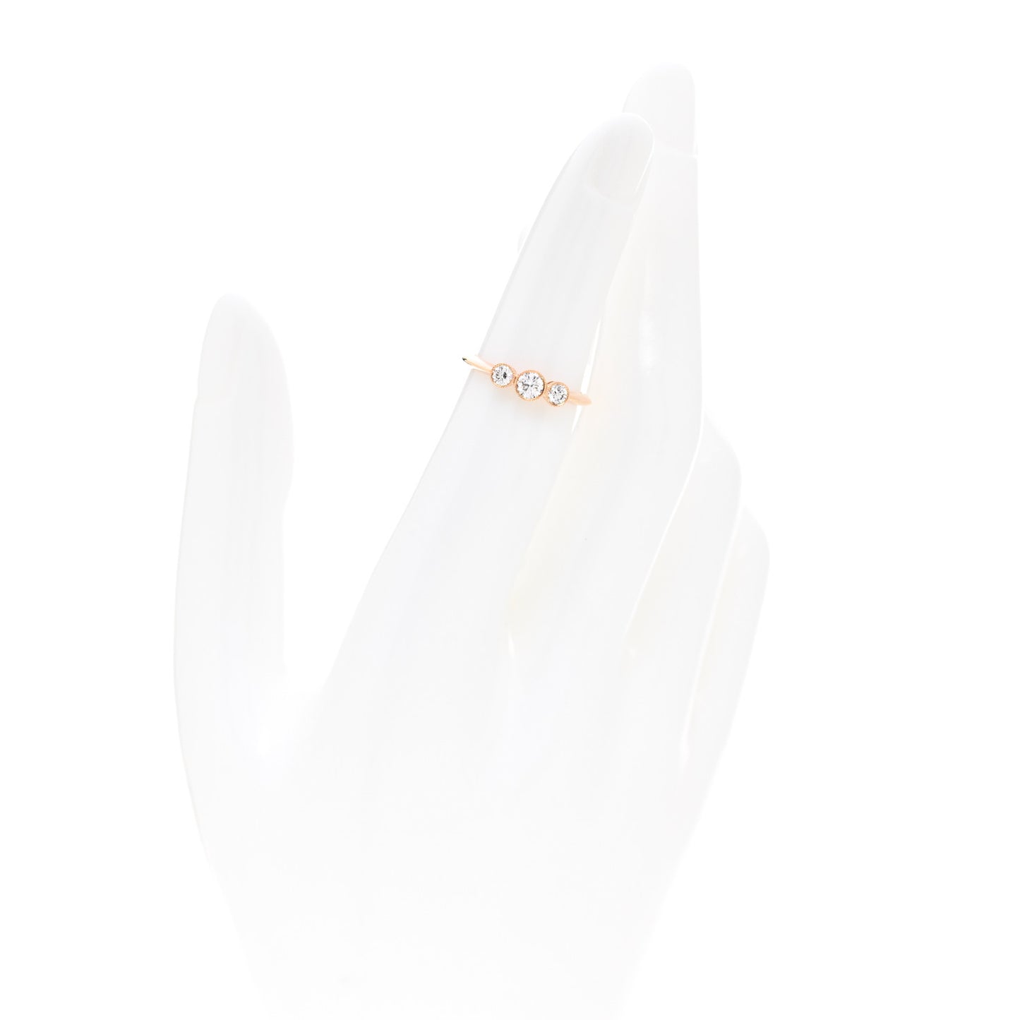 18K Rose Gold Diamond Three Stone Milgrain Ring 48 4.5