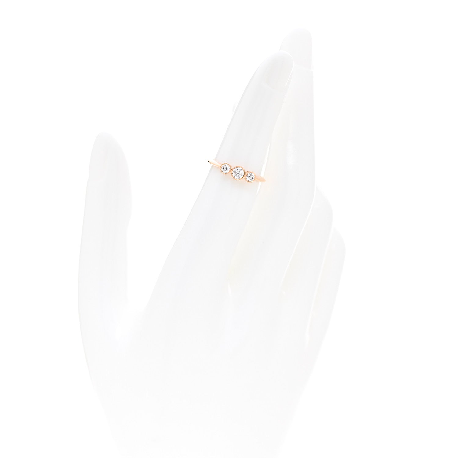 Tiffany 18K Rose Gold Diamond Three Stone Milgrain Ring 48 4.5 2 of 4