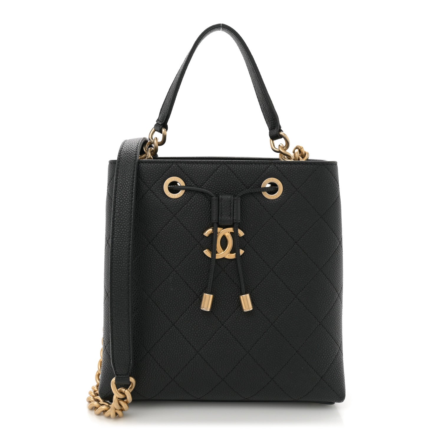 Chanel Grained Calfskin Stitched Small Drawstring Bag Black 1 of 10