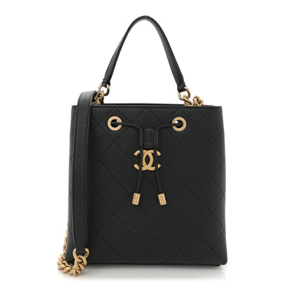 Chanel Grained Calfskin Stitched Small Drawstring Bag Black 1 of 10