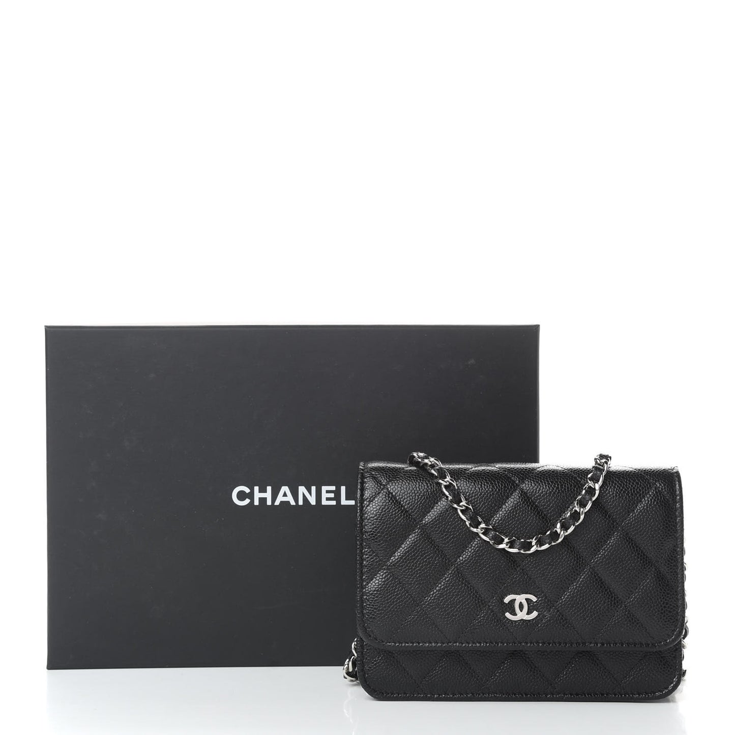 Caviar Quilted Mini Wallet On Chain WOC Black