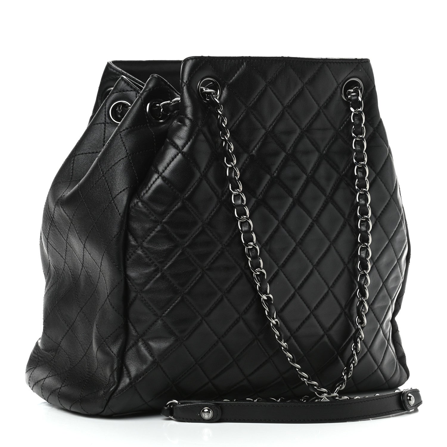Chanel Lambskin Quilted Large Drawstring Bag Black 3 of 9