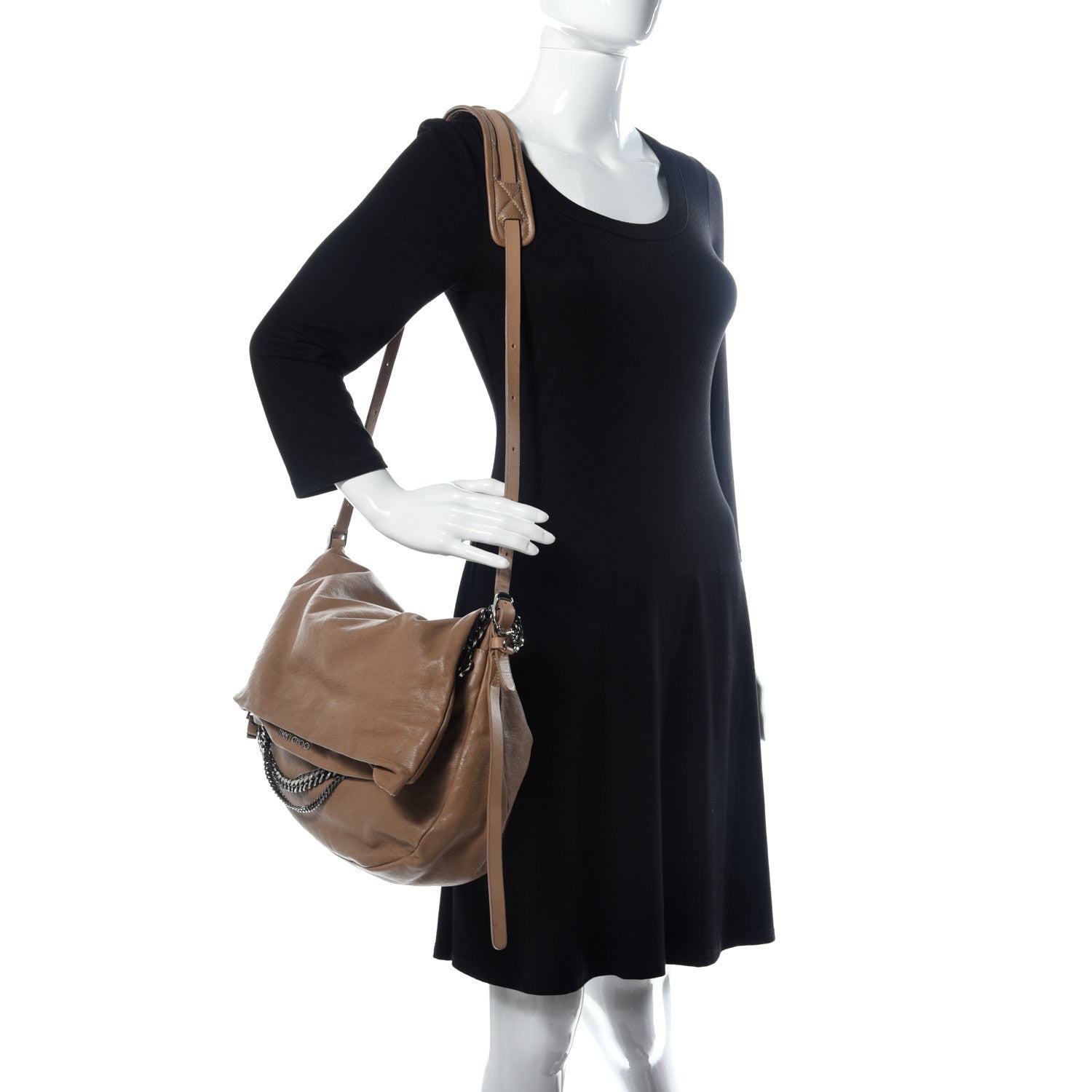 Jimmy Choo Lambskin Biker Large Hobo Beige 2 of 11