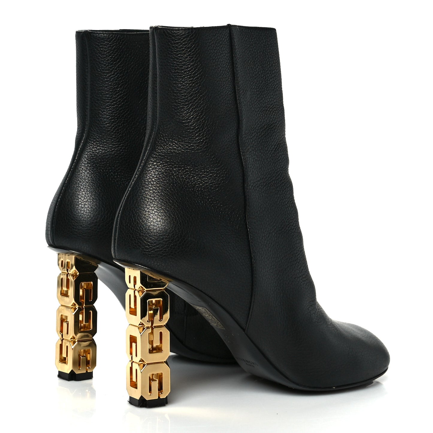 Grained Calfskin G Cube Heel Ankle Boots 38 Black