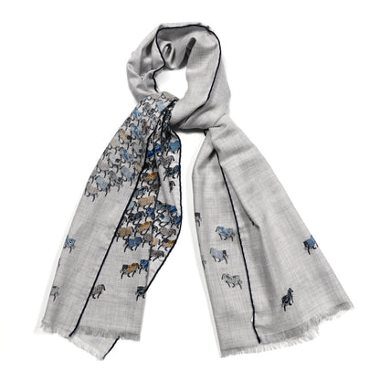 Hermes Cashmere Silk The Parage Rectangle Gris Chine Pollen Bleu Hussard 1 of 4