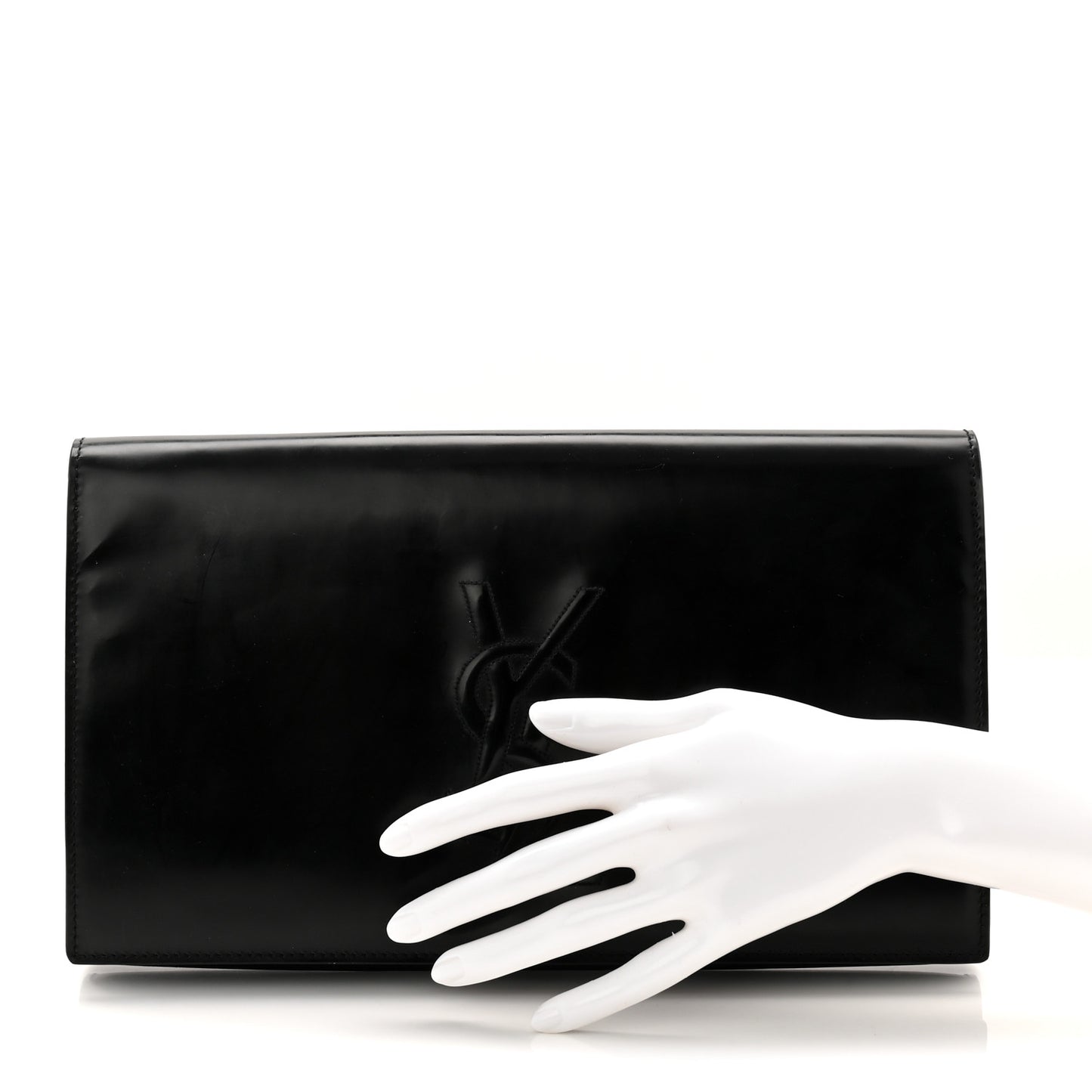 Patent Calfskin Monogram Large Belle De Jour Clutch Black