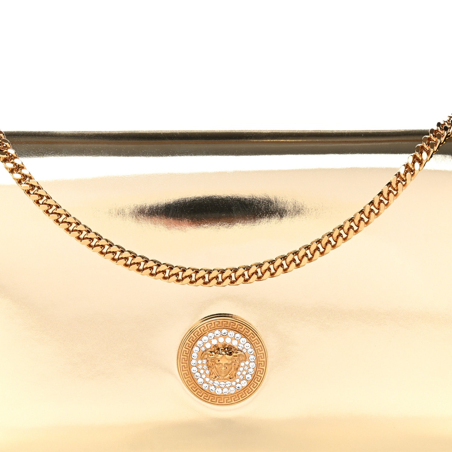 Versace Patent Metallic Crystal Medusa Clutch On Chain Gold 7 of 9