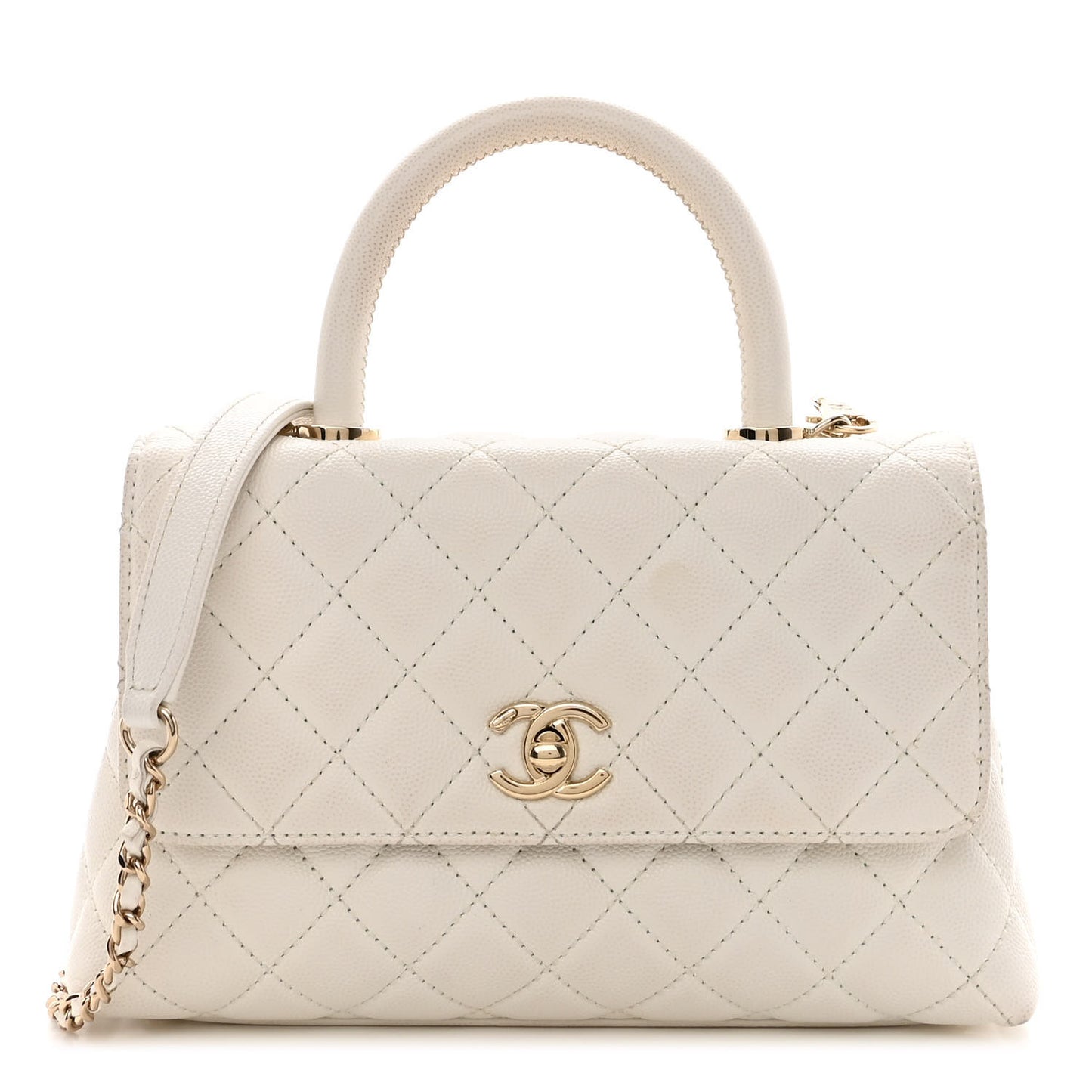 Caviar Quilted Mini Coco Handle Flap White