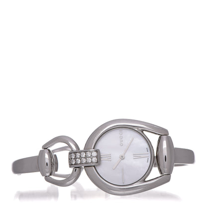 Gucci Stainless Steel Diamond Pave Mother of Pearl 28mm Horsebit Quartz Watch 3 of 7