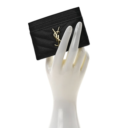 Saint Laurent Grain De Poudre Matelasse Chevron Monogram Credit Card Case Black 2 of 8