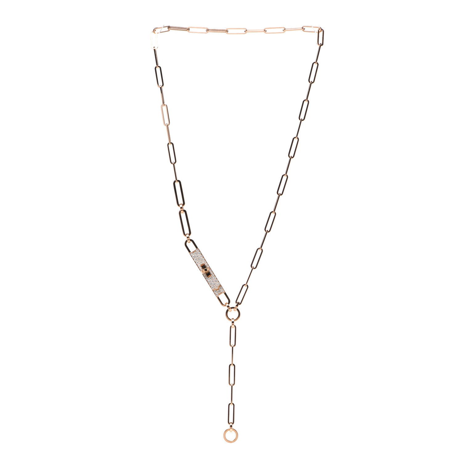 Hermes 18K Rose Gold Diamond Pave PM Kelly Chaine Lariat Necklace ST 3 of 5