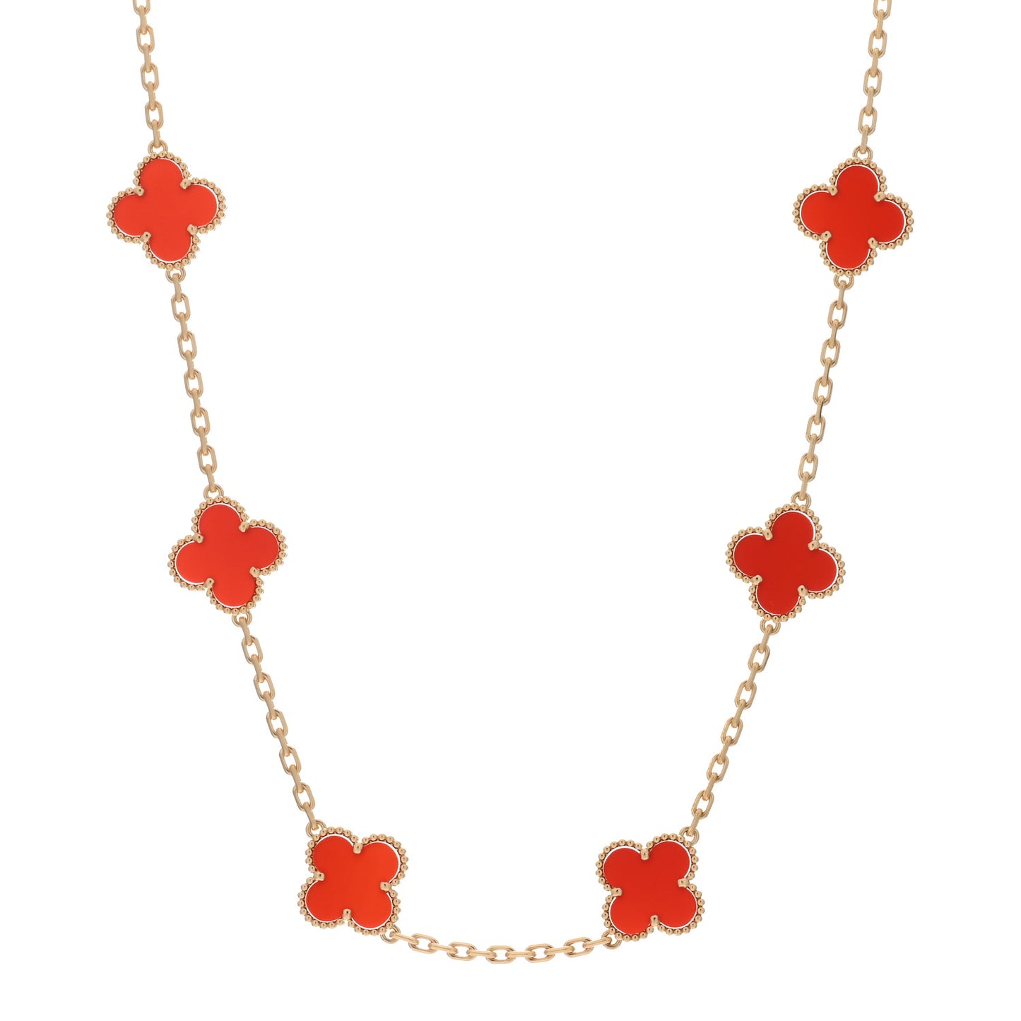 18K Yellow Gold Carnelian 10 Motifs Vintage Alhambra Necklace