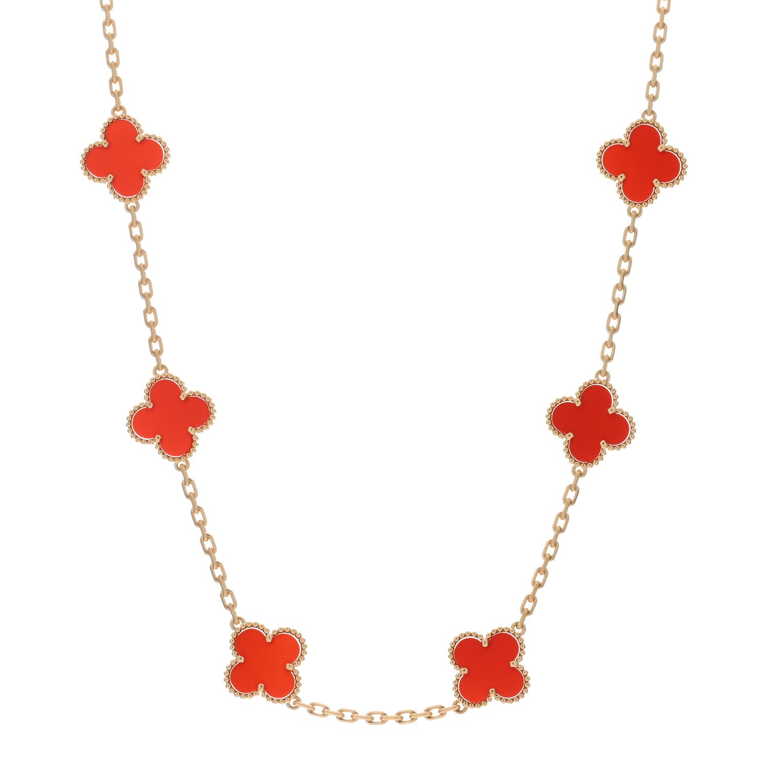 Van Cleef & Arpels 18K Yellow Gold Carnelian 10 Motifs Vintage Alhambra Necklace 1 of 4
