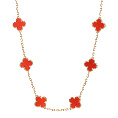 Van Cleef & Arpels 18K Yellow Gold Carnelian 10 Motifs Vintage Alhambra Necklace 1 of 4