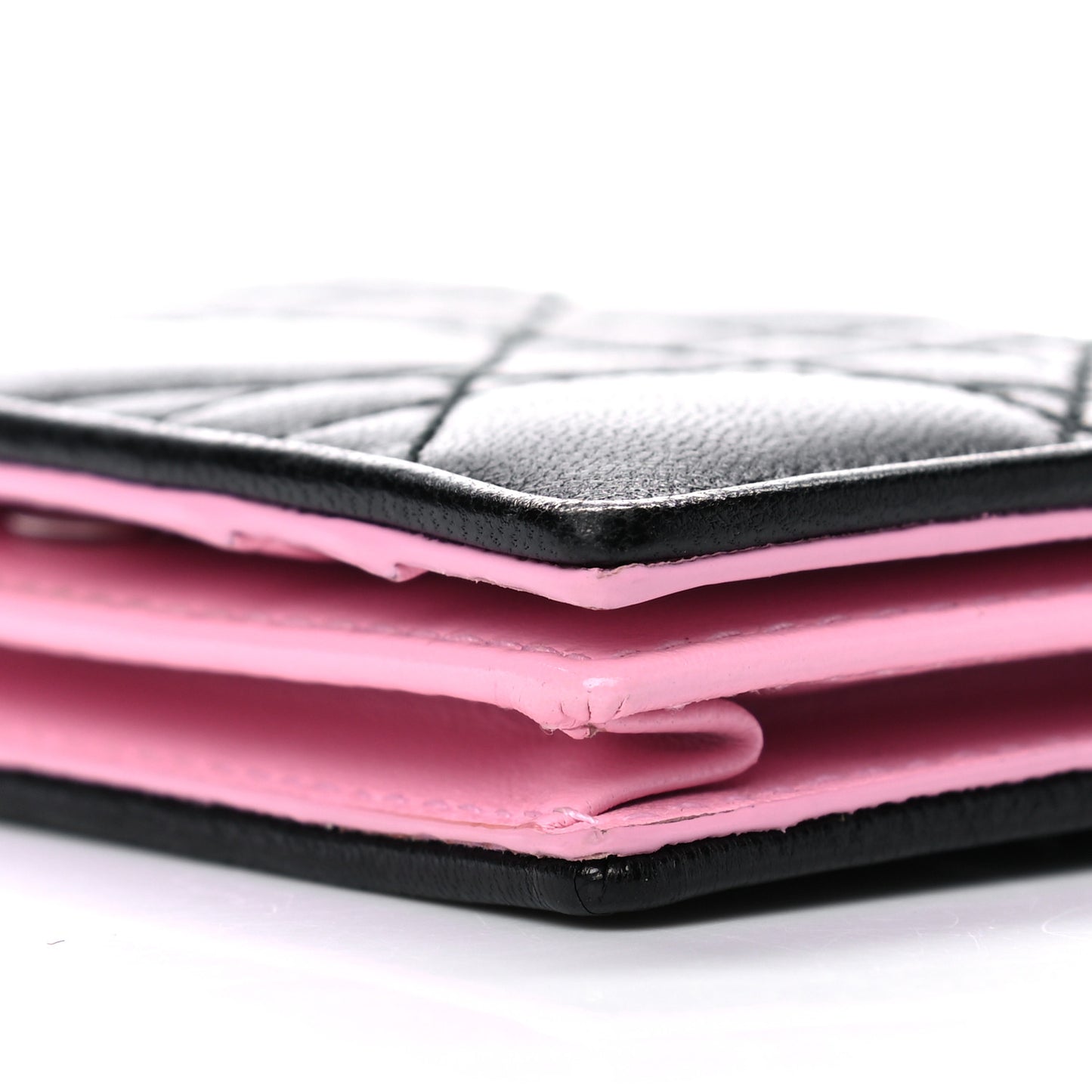 Lambskin Cannage Bi-Color Small Lady Dior Flap Card Holder Black Pink