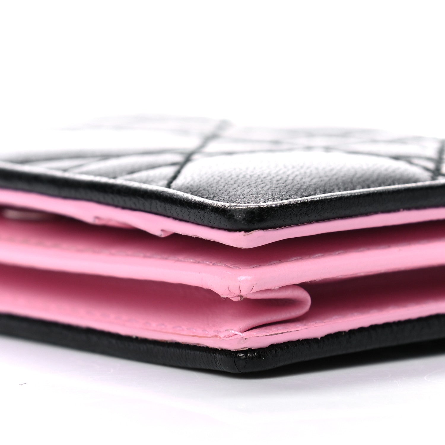 Christian Dior Lambskin Cannage Bi-Color Small Lady Dior Flap Card Holder Black Pink 9 of 11