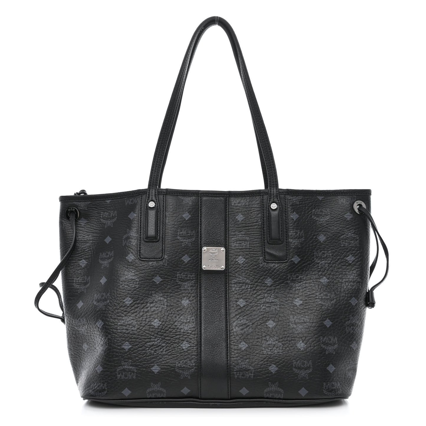 Grained Calfskin Visetos Medium Liz Reversible Shopper Tote Black