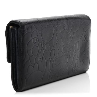 Chanel Lambskin Embossed Camellia Large Gusset Flap Wallet Black 2 of 7
