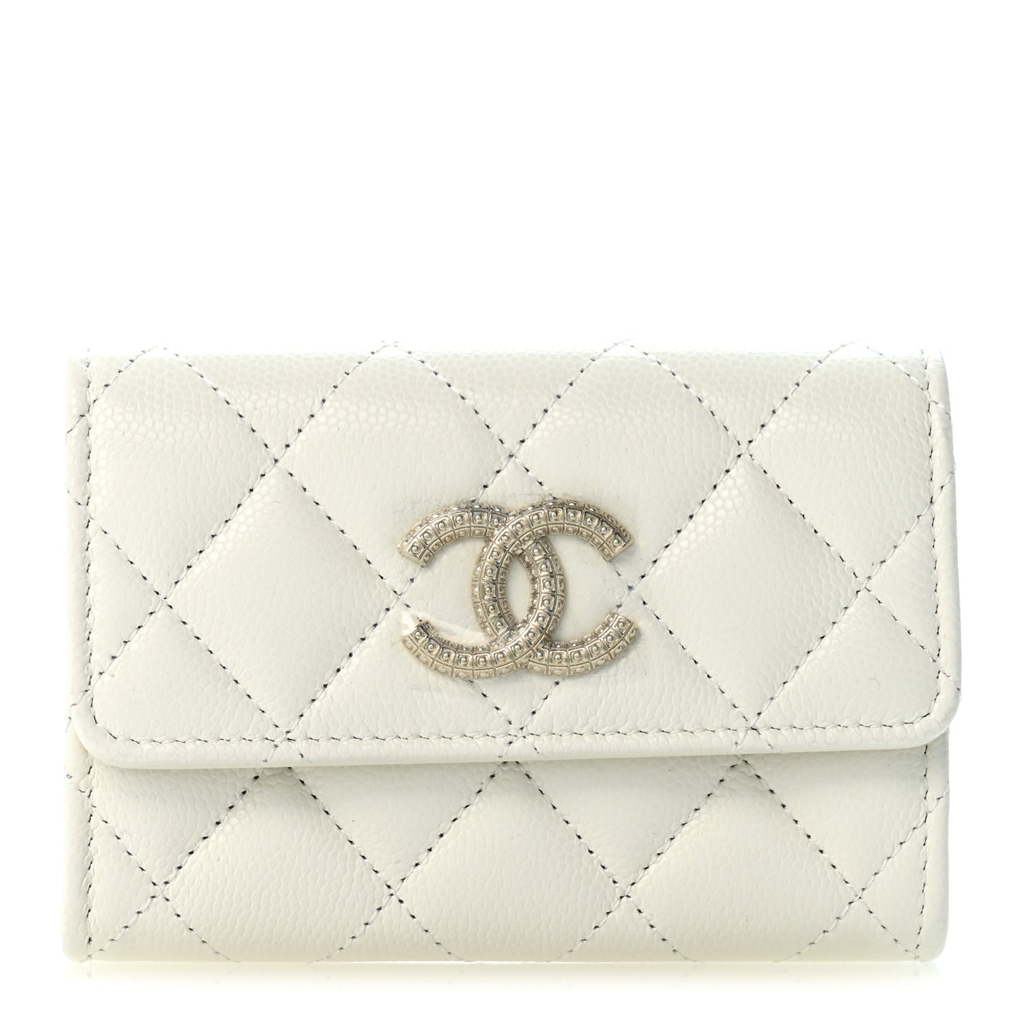 Caviar Quilted CC Glitter Flap Card Holder White
