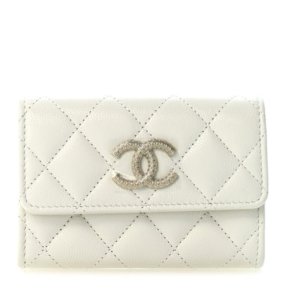 Chanel Caviar Quilted CC Glitter Flap Card Holder White 1 of 9