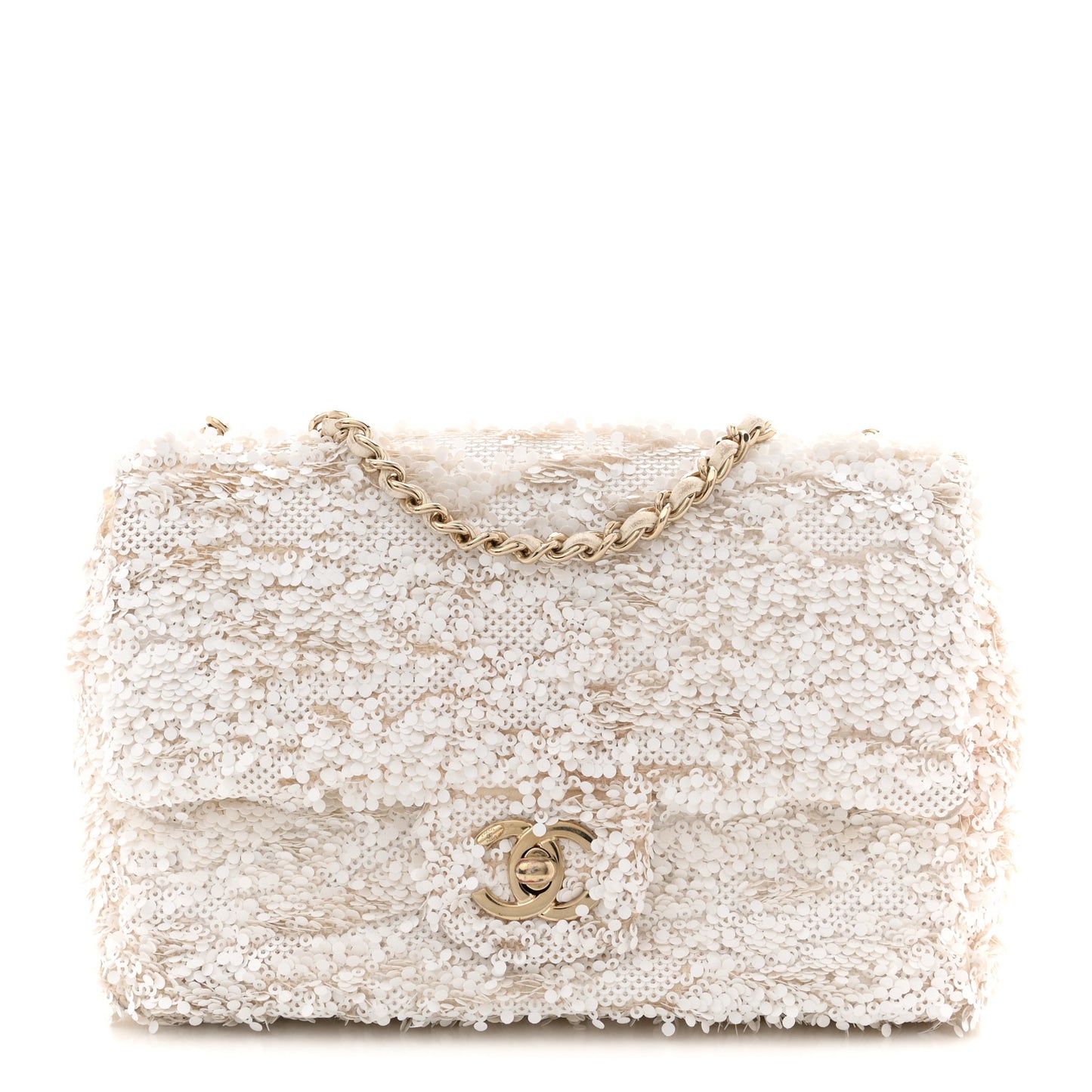 Sequin Mini Rectangular Flap White