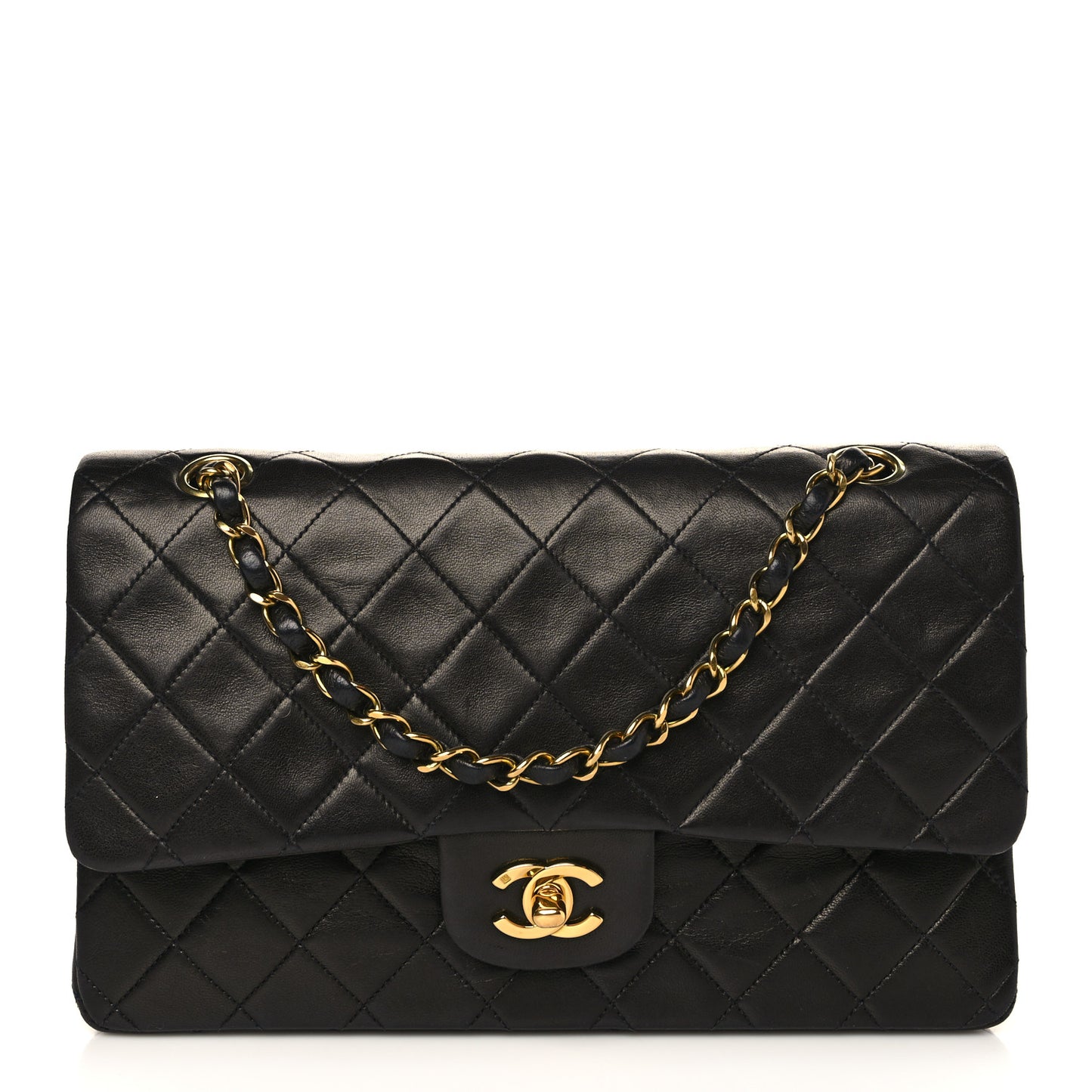 Lambskin Quilted Medium Double Flap Black