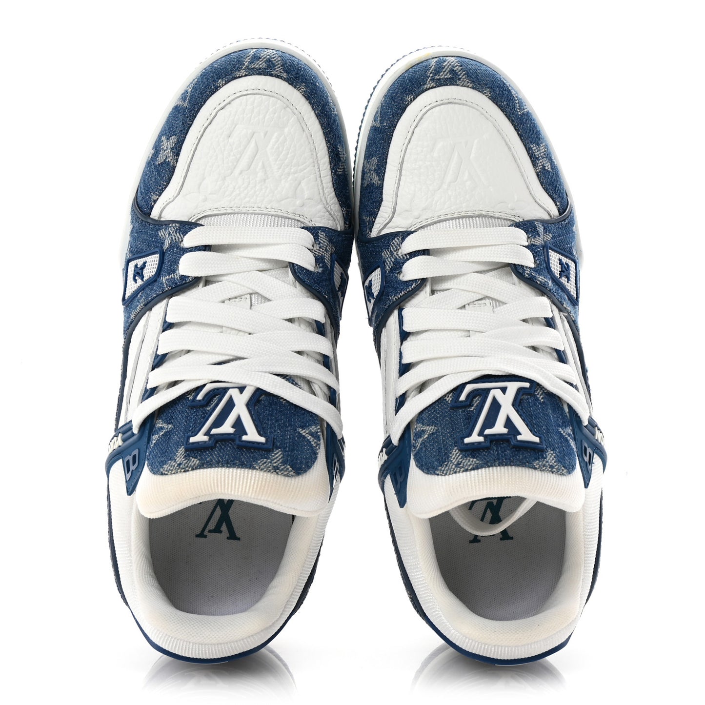 Calfskin Embossed Monogram Denim Womens LV Trainer Sneakers 38 Blue