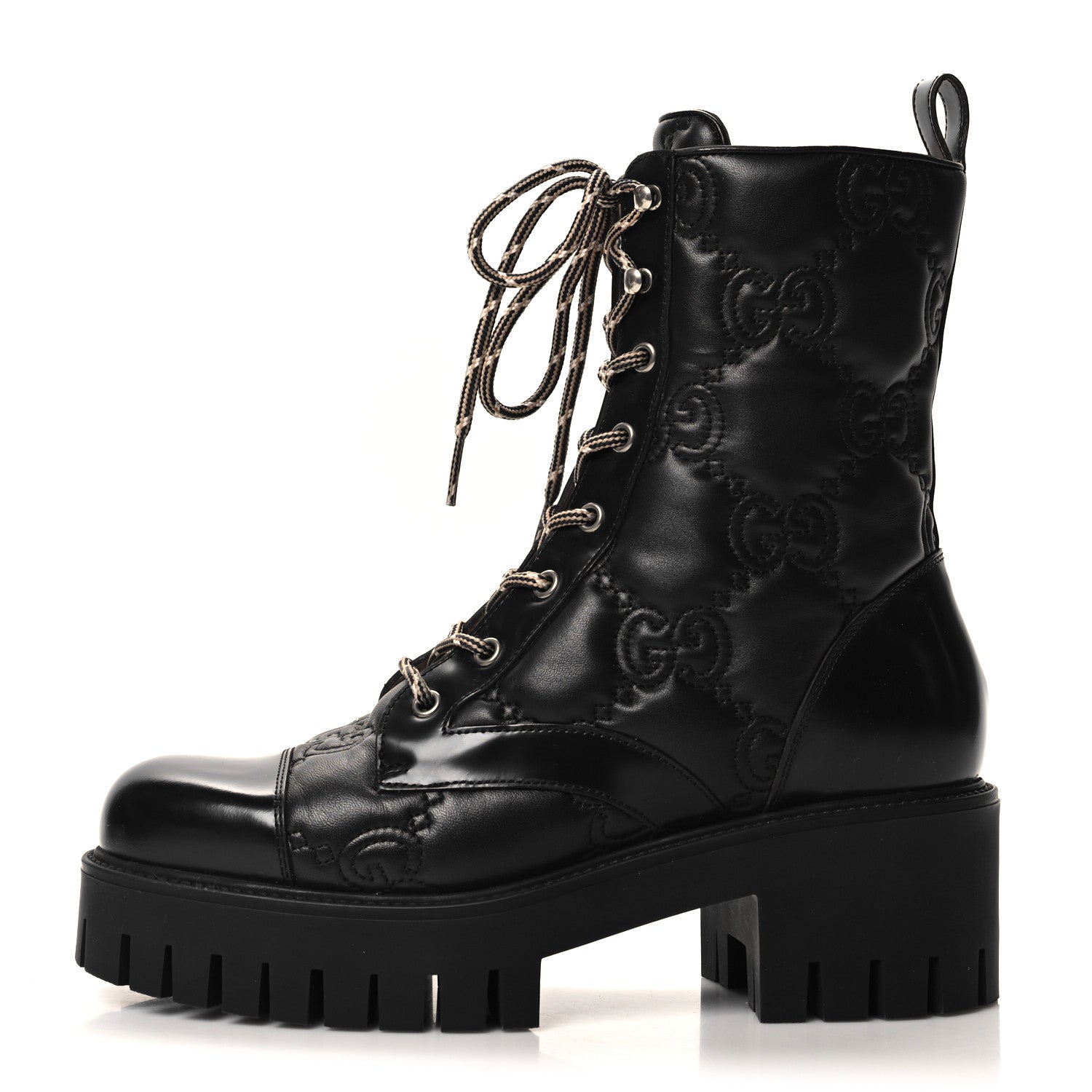 Gucci Cordovan Lux Nappa GG Matelasse Lace Up 60mm Combat Boots 40 Black 1 of 9