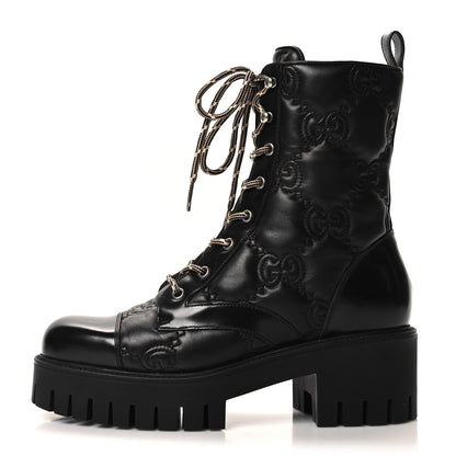 Gucci Cordovan Lux Nappa GG Matelasse Lace Up 60mm Combat Boots 40 Black 1 of 9