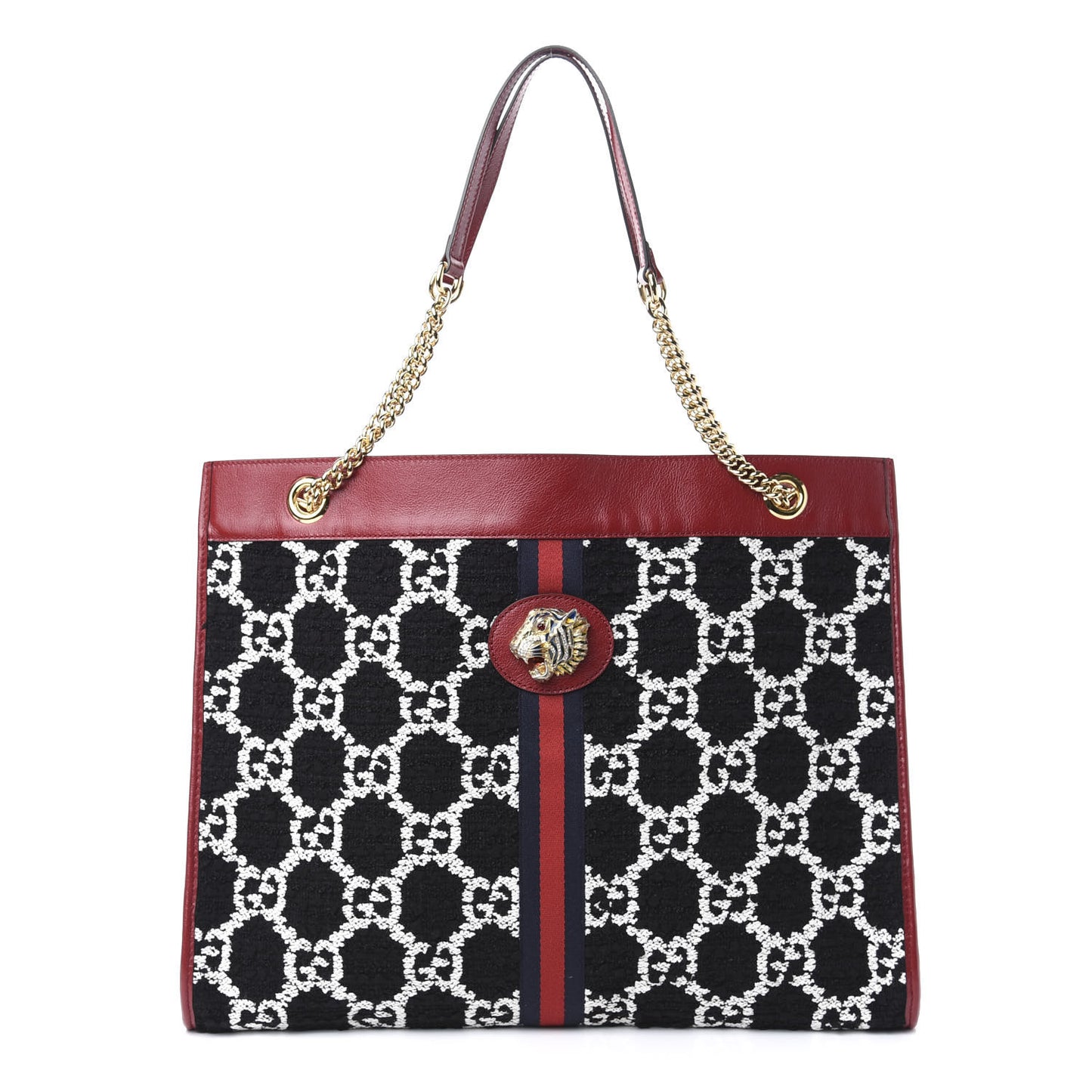 Tweed GG Monogram Large Rajah Chain Tote Romantic Cherry Black White