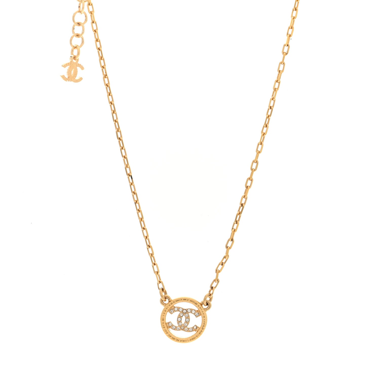 Crystal Metal CC Round Pendant Necklace Gold