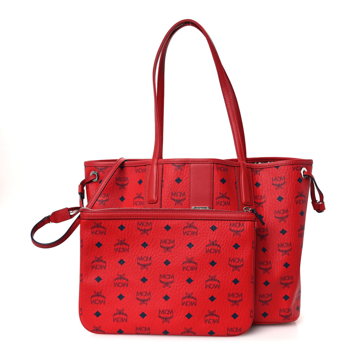 MCM Visetos Medium Liz Reversible Shopper Tote Ruby Red 3 of 19