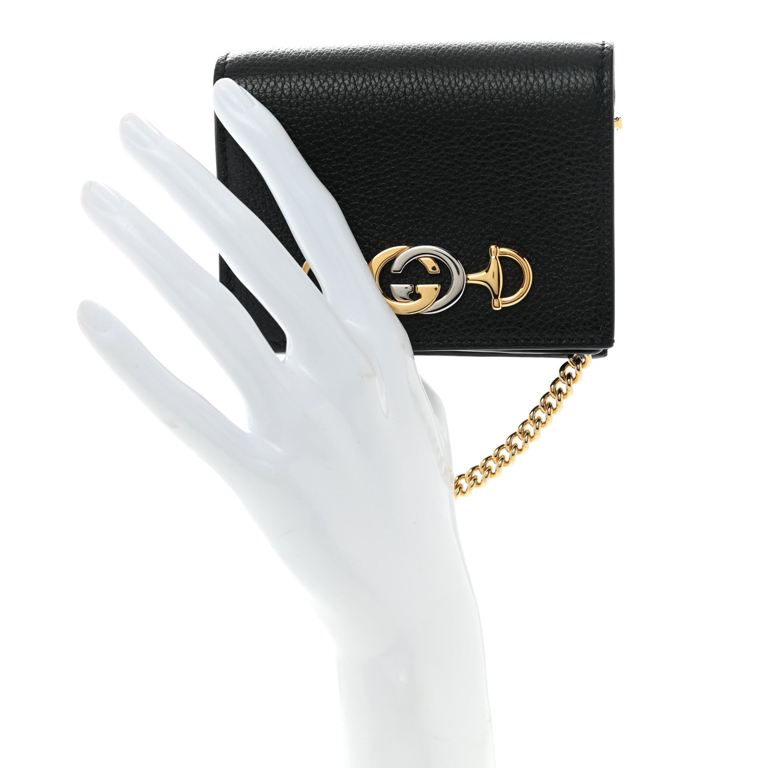 Gucci Grainy Calfskin Zumi Chain Card Case Wallet Black 2 of 9