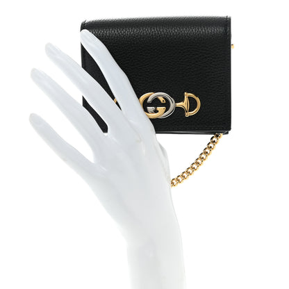 Gucci Grainy Calfskin Zumi Chain Card Case Wallet Black 2 of 9