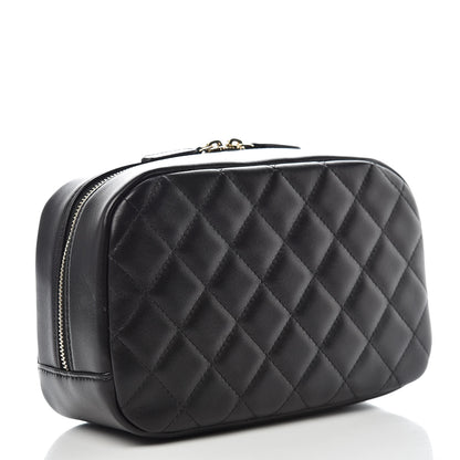 Chanel Lambskin Quilted Medium Curvy Pouch Cosmetic Case Black 3 of 11