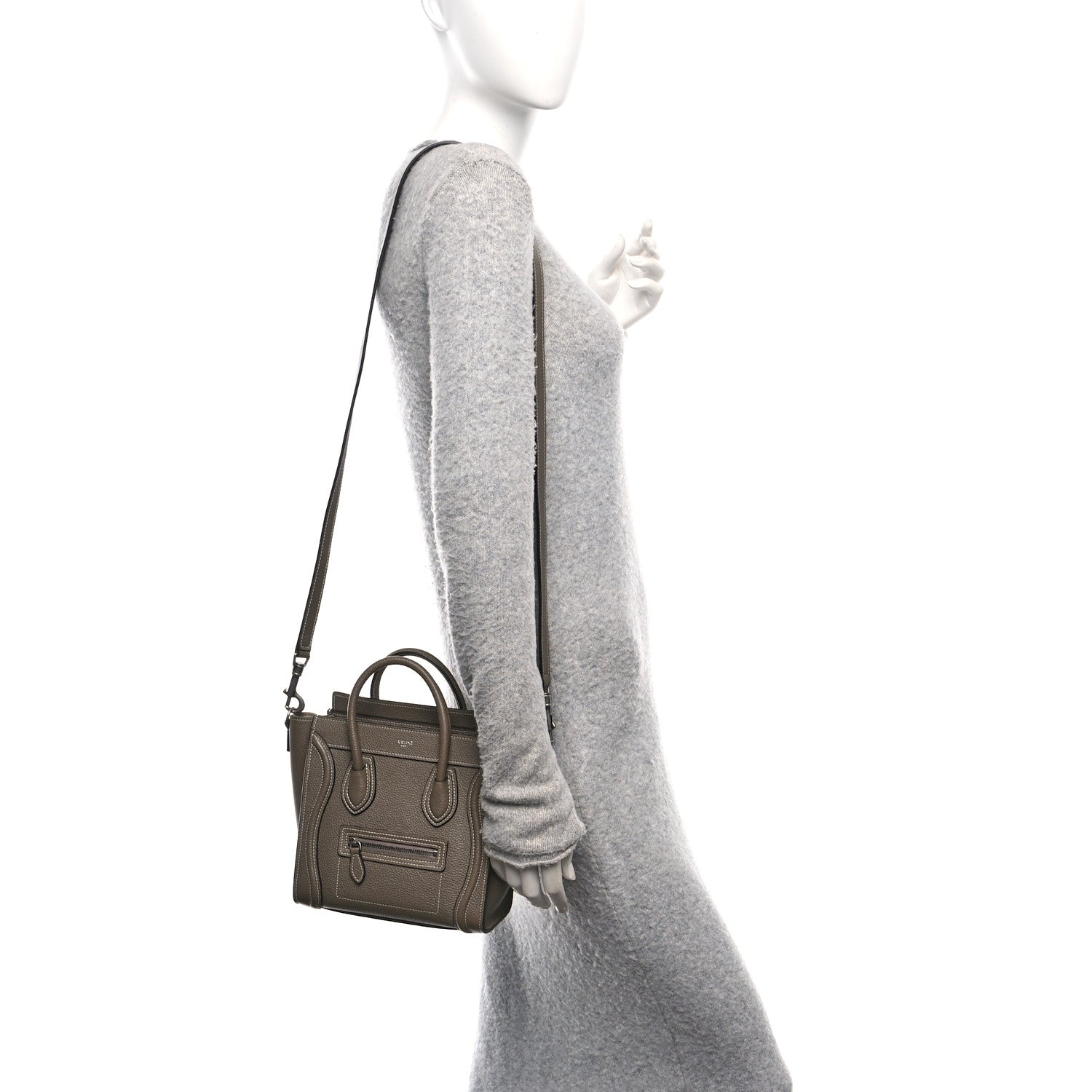 Celine Drummed Calfskin Nano Luggage Souris 2 of 10