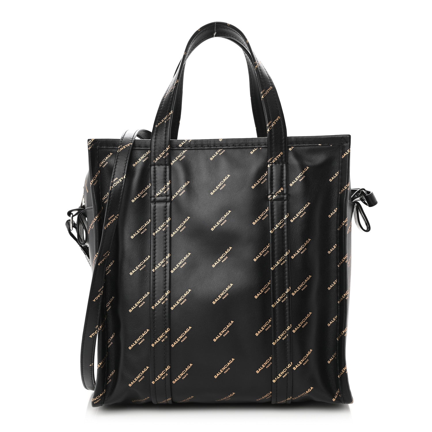 Balenciaga Calfskin Allover Logo Small Bazar Shopper Tote Black Gold 1 of 10