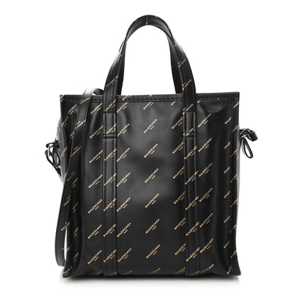 Balenciaga Calfskin Allover Logo Small Bazar Shopper Tote Black Gold 1 of 10