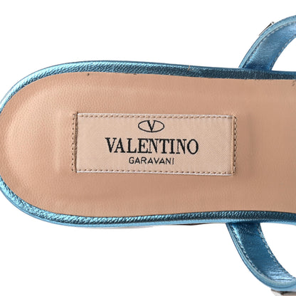 Valentino Garavani Metallic Nappa Rockstud Caged Flat Slide Sandals 35 Cerulean 7 of 10