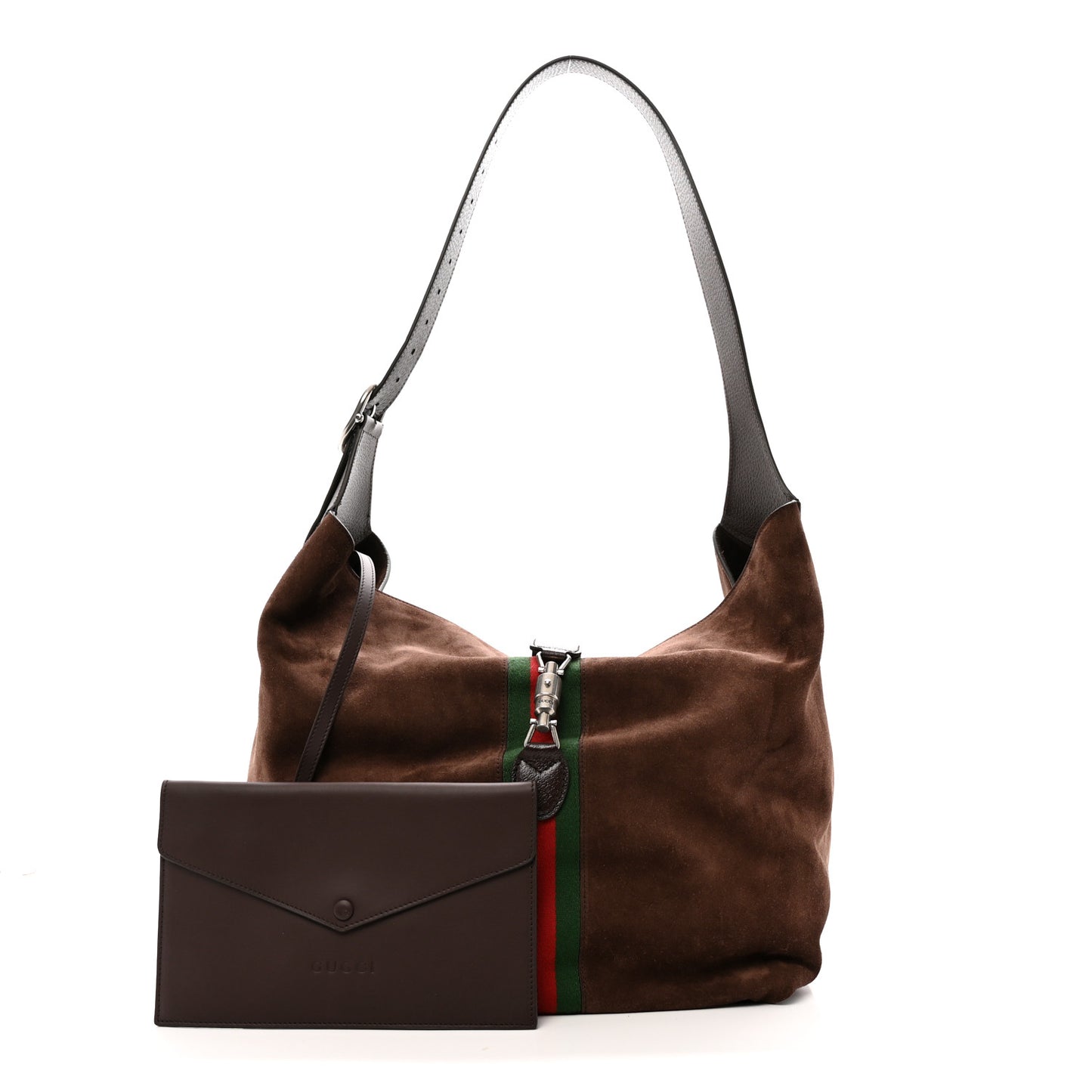 Suede Textured Dollar Calfskin Web Medium Jackie 1961 Crossbody Bag Brown