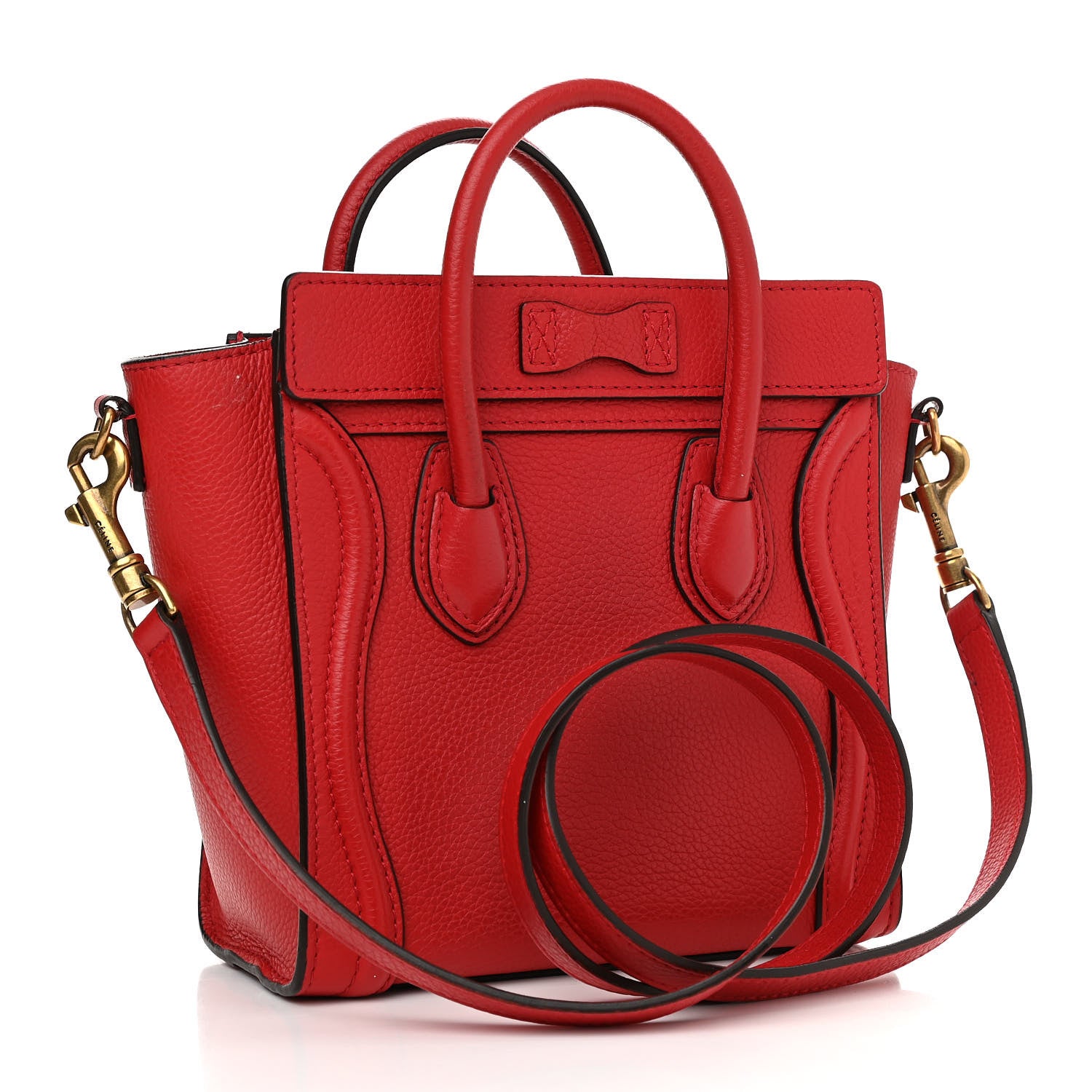 Celine Drummed Calfskin Nano Luggage Coquelicot 3 of 14