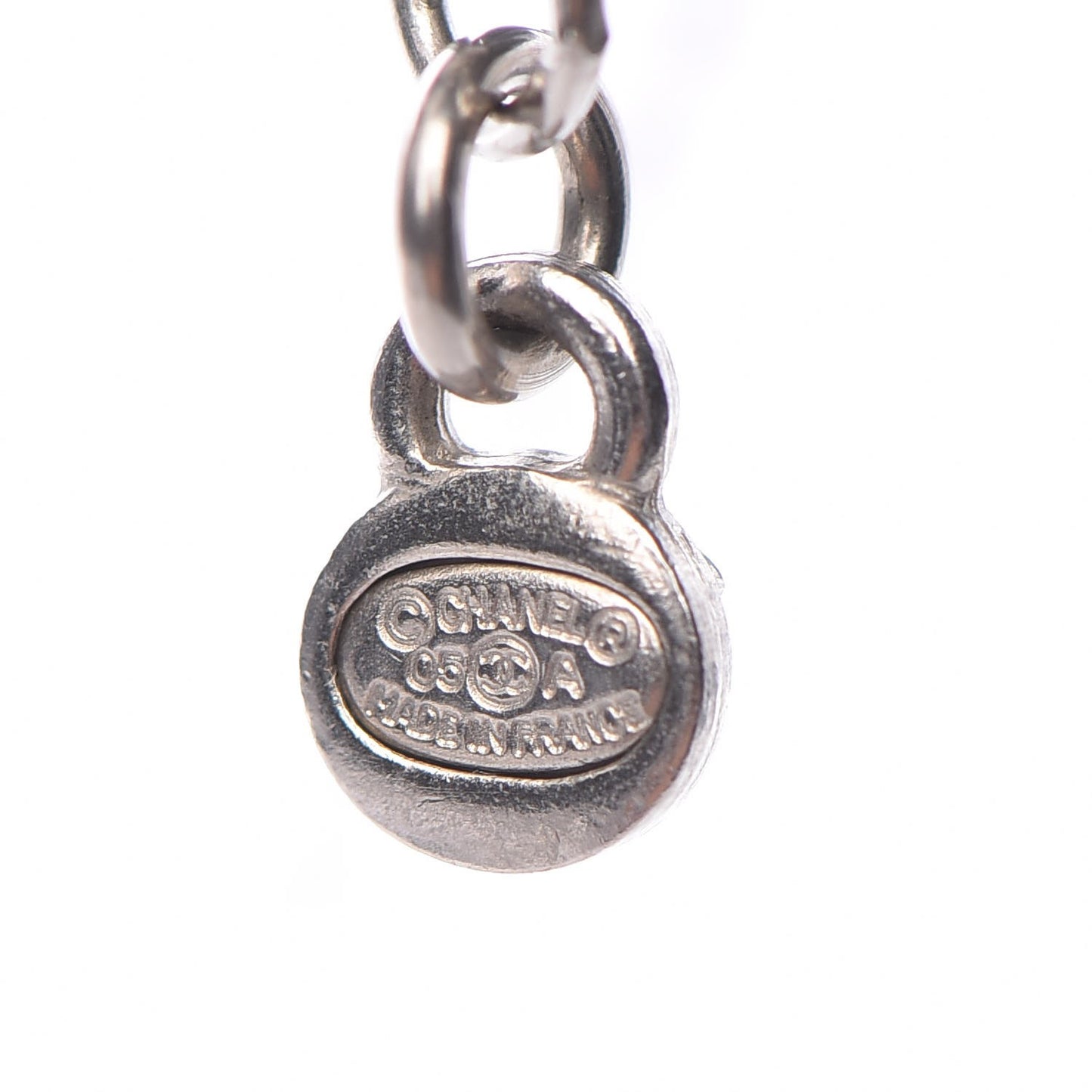 Enamel CC Charm Necklace Silver