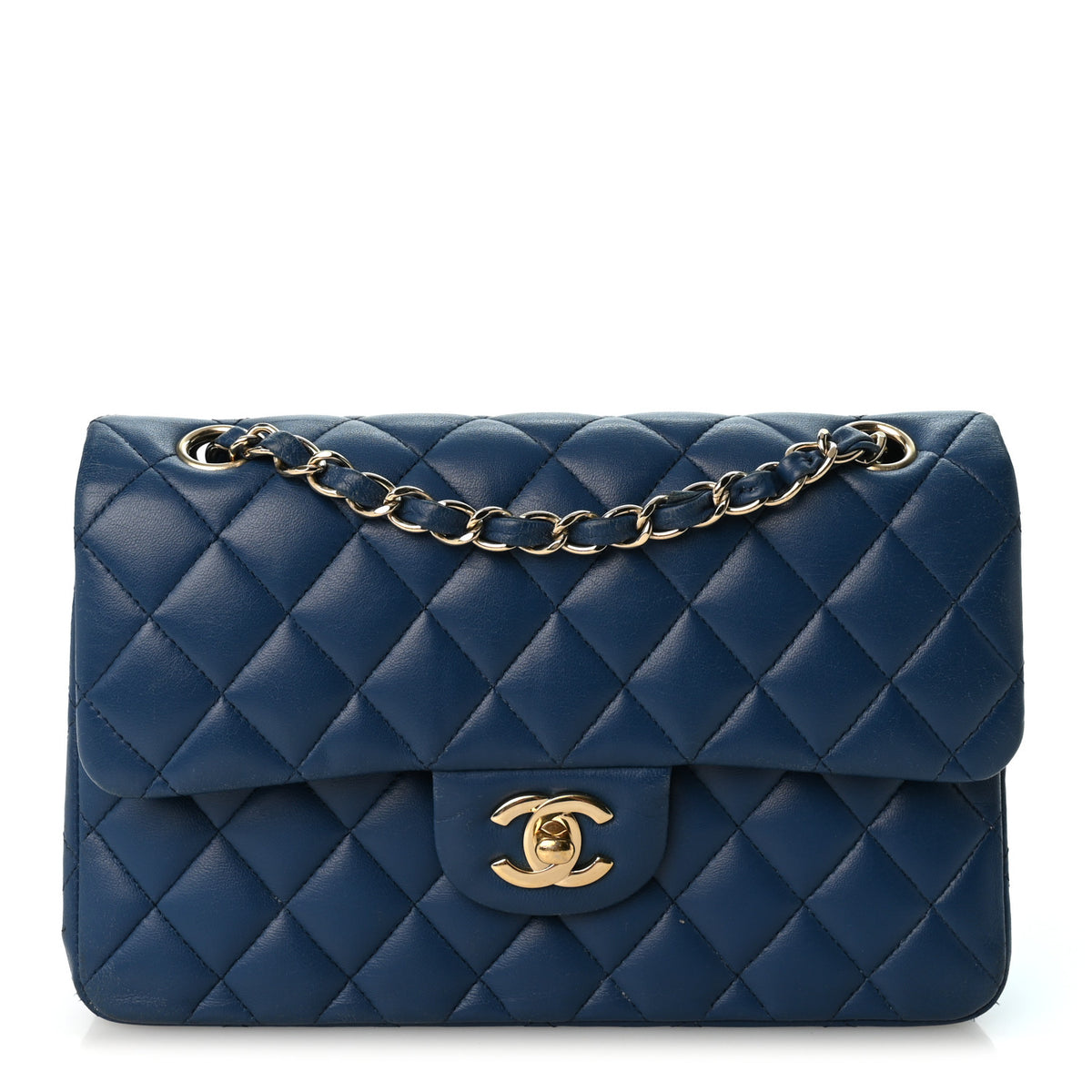 Lambskin Quilted Small Double Flap Blue