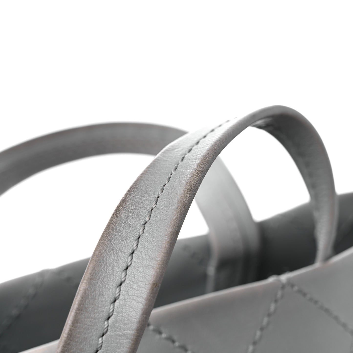 Grained Calfskin Small CC Pocket Tote Grey
