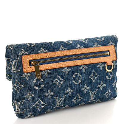 Louis Vuitton Monogram Denim Pochette Plat Clutch Blue 3 of 8